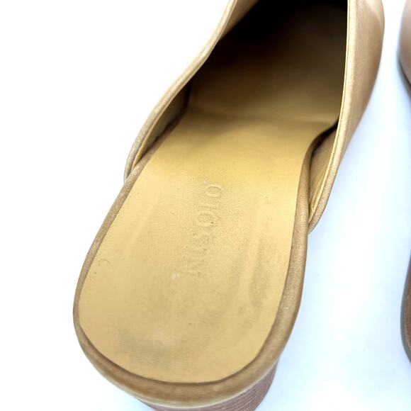Nisolo All Day Heeled Mule Almond Tan Leather Stacked Block Heel 7 Slip On - Picture 4 of 9